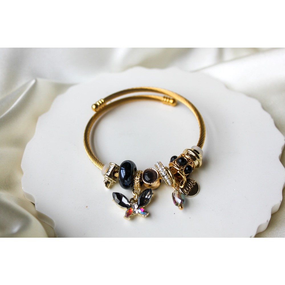 Pandora Model Siyah Kelebek Charm Çelik Bileklik