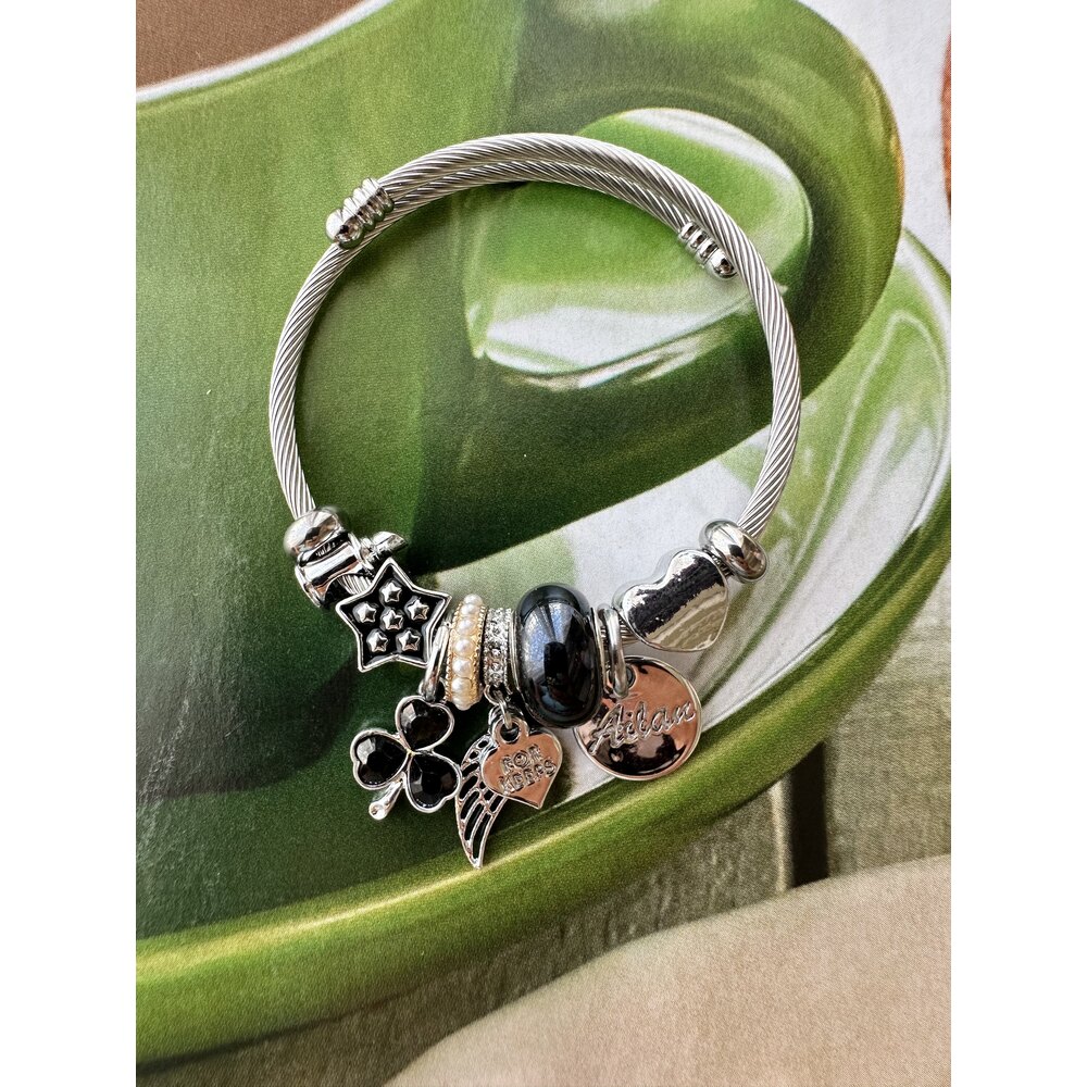 Pandora Model Siyah Yonca Charm Çelik Bileklik