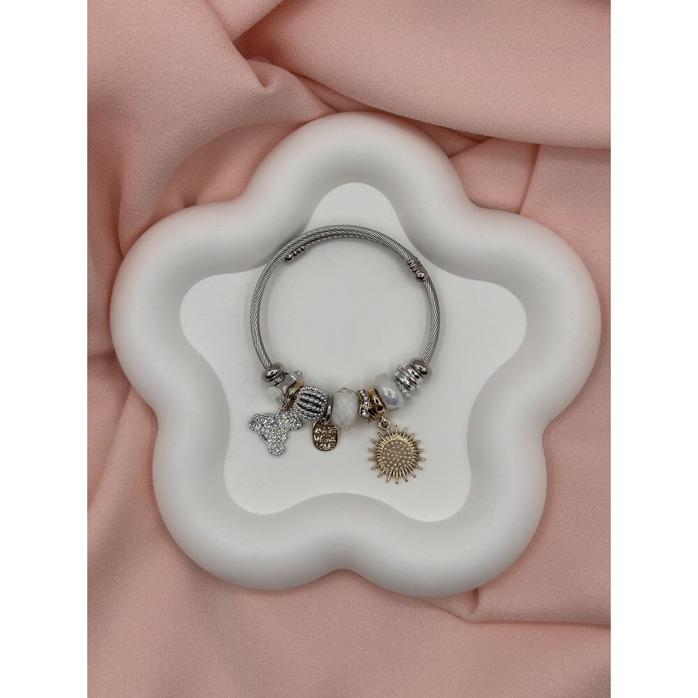 Pandora Model Beyaz Güneş Charm Çelik Bileklik