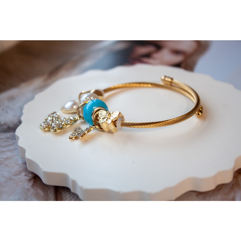 Pandora Model Mavi Kelebek Charm Çelik Bileklik