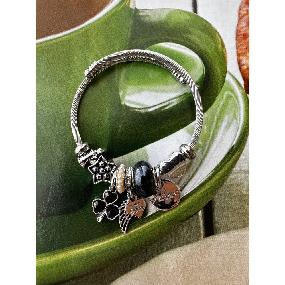 Pandora Model Siyah Yonca Charm Çelik Bileklik