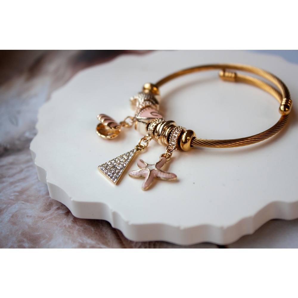 Pandora Model  Pembe Deniz Yıldızı Charm Çelik Bileklik