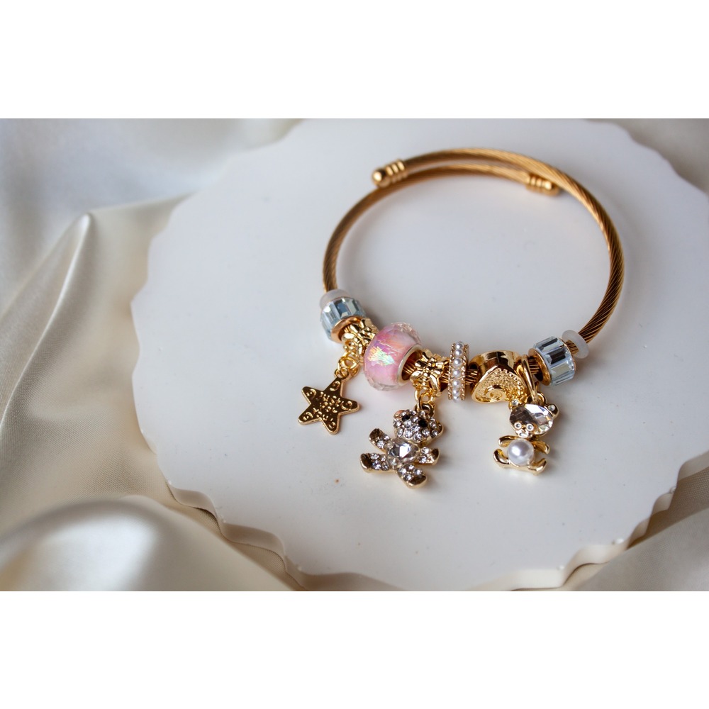 Pandora Model Pembe Ayıcık Charm Çelik Bileklik