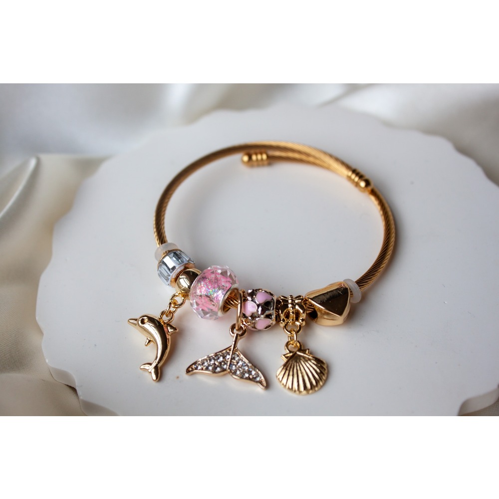 Pandora Model Pembe Yunus Charm Çelik Bileklik