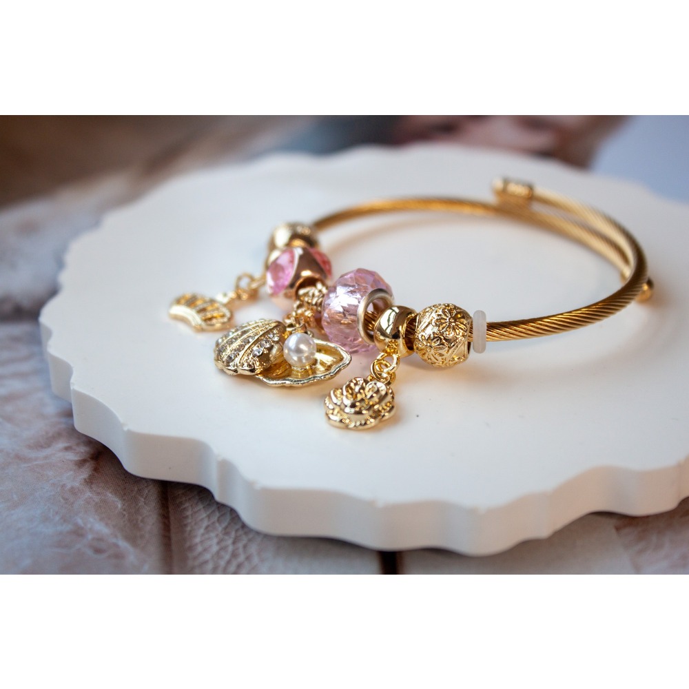 Pandora Model Pembe İnci Charm Çelik Bileklik