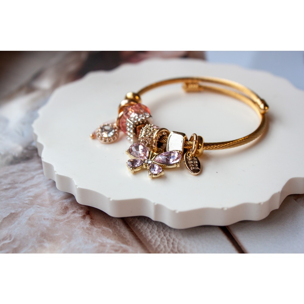 Pandora Model Mor Kelebek Charm Çelik Bileklik