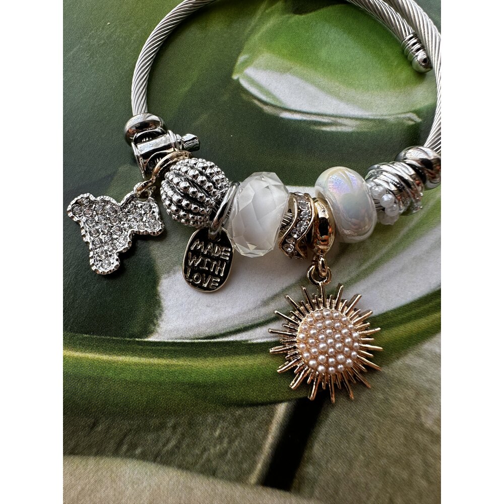Pandora Model Beyaz Güneş Charm Çelik Bileklik