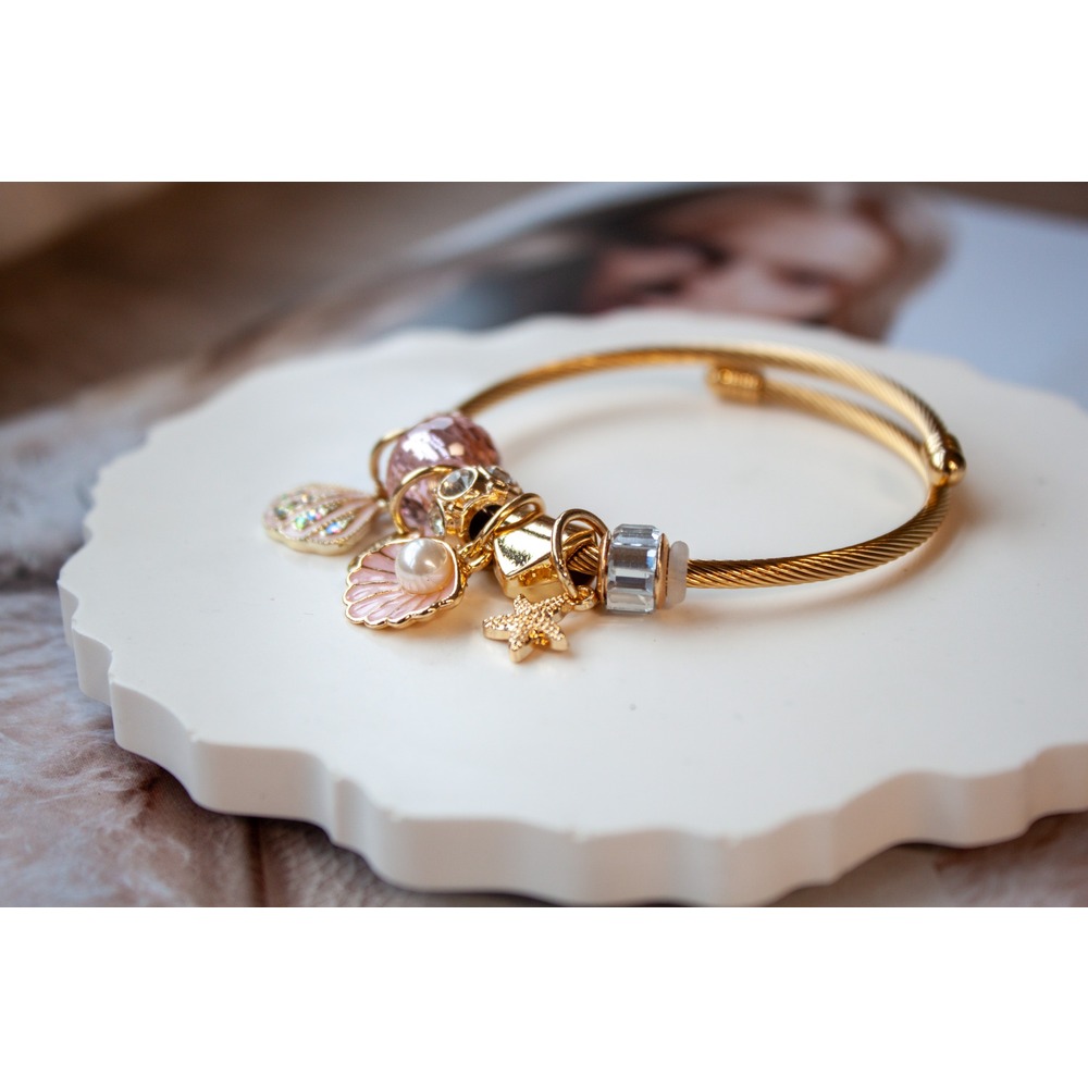 Pandora Model Pembe İnci Charm Çelik Bileklik
