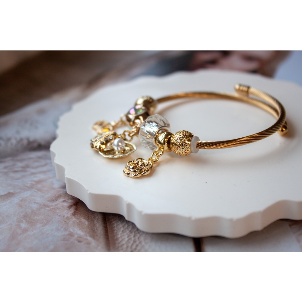 Pandora Model Beyaz İnci Charm Çelik Bileklik