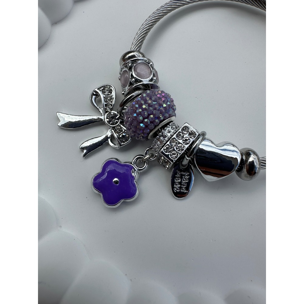Pandora Model Mavi Kurdele Charm Çelik Bileklik