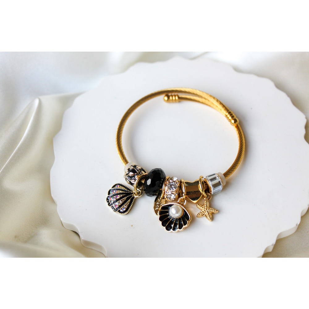 Pandora Model Siyah İnci Charm Çelik Bileklik