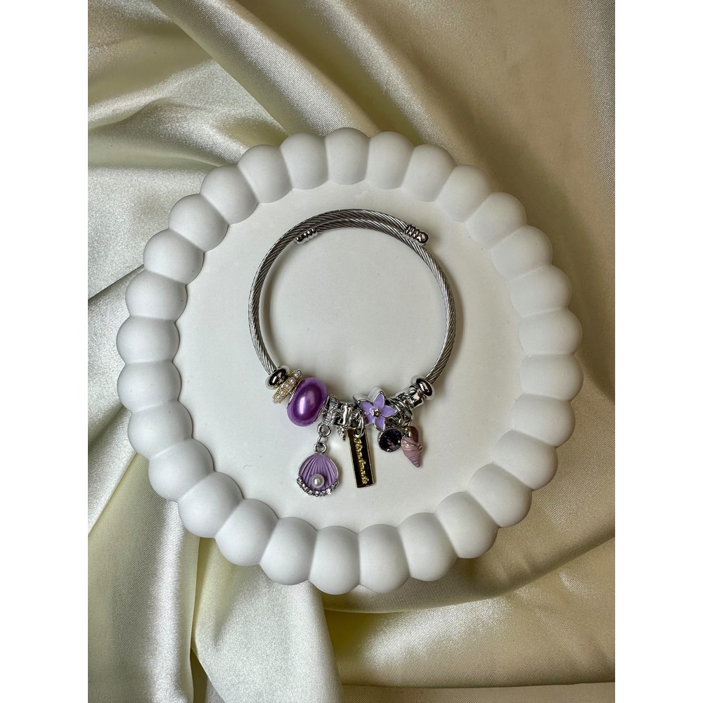 Pandora Model Mor İstiridye Charm Çelik Bileklik