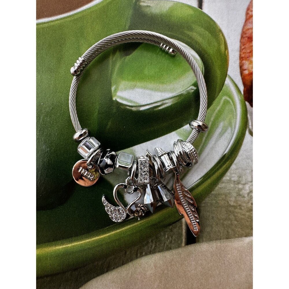 Pandora Model Siyah Kuğu Charm Çelik Bileklik