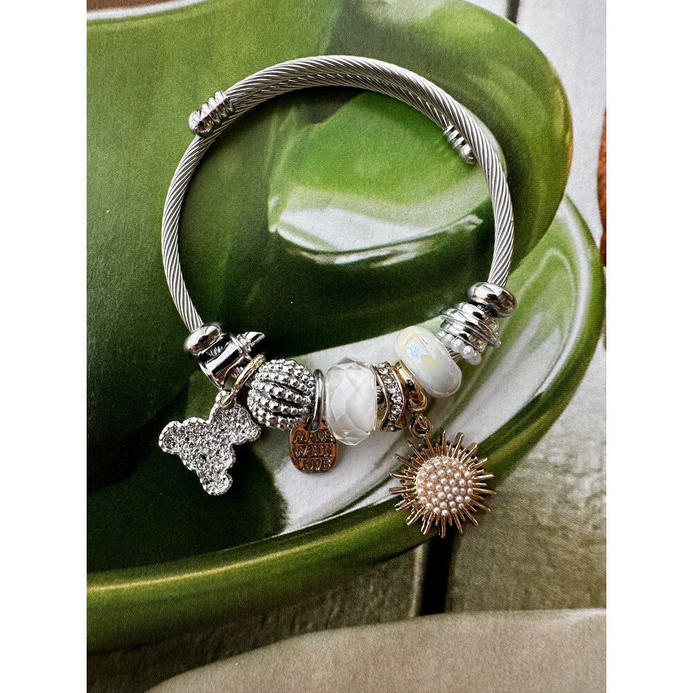 Pandora Model Beyaz Güneş Charm Çelik Bileklik