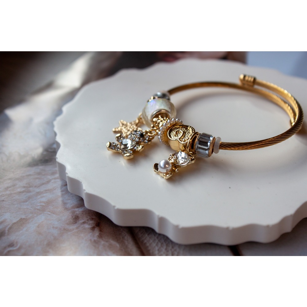 Pandora Model Beyaz Ayı Charm Çelik Bileklik