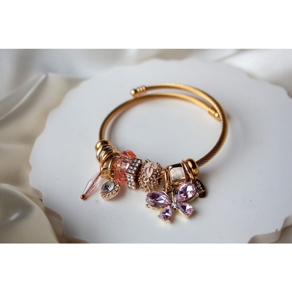 Pandora Model Mor Kelebek Charm Çelik Bileklik