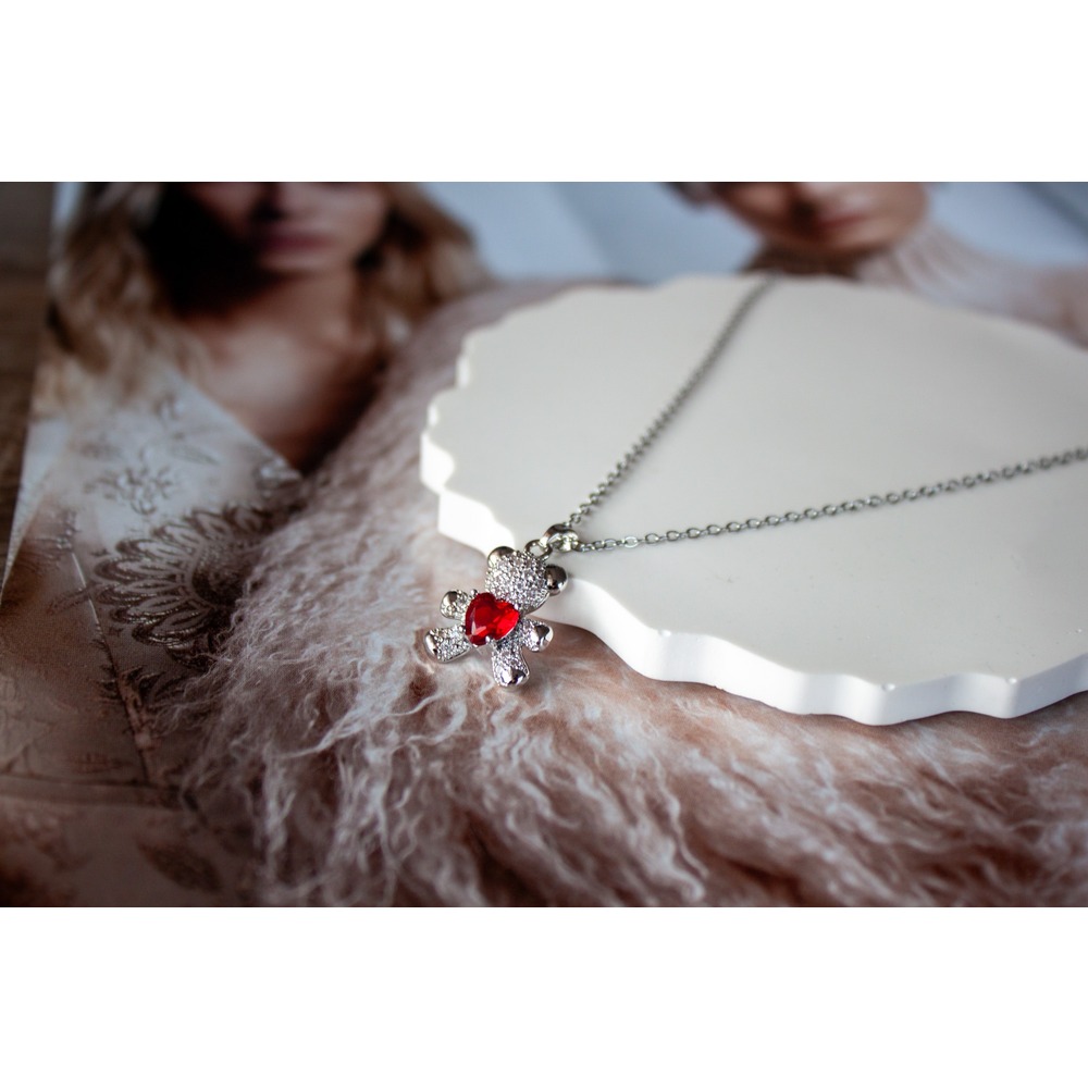 Red Hearth Bear Steel Necklace