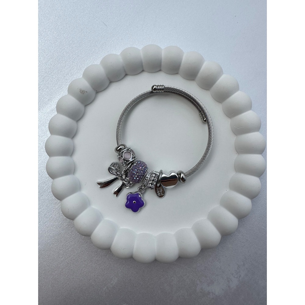 Pandora Model Mavi Kurdele Charm Çelik Bileklik