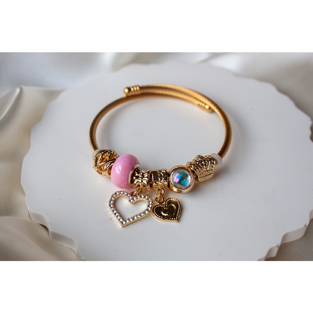Pandora Model Pembe Kalp Charm Çelik Bileklik