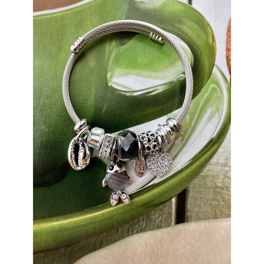 Pandora Model Siyah Balık Charm Çelik Bileklik