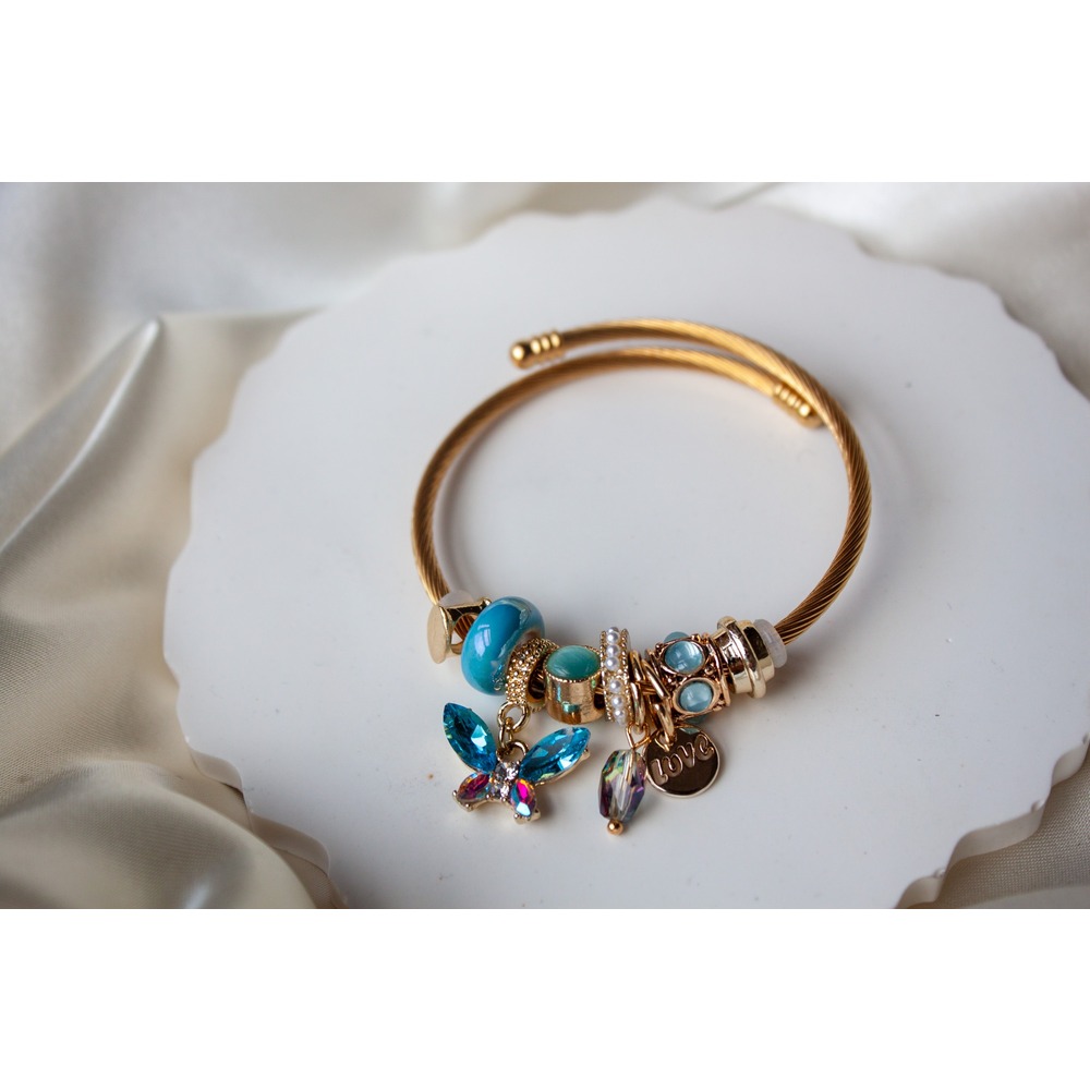 Pandora Model Mavi Kelebek Charm Çelik Bileklik