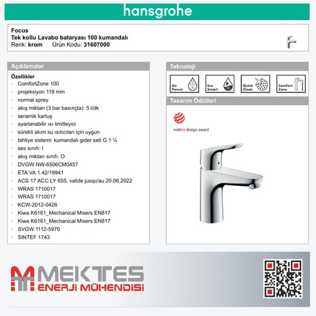 HANSGROHE Focus Lavabo Bataryası - 31607000