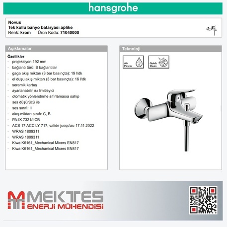 HANSGROHE Novus Banyo Bataryası - 71040000