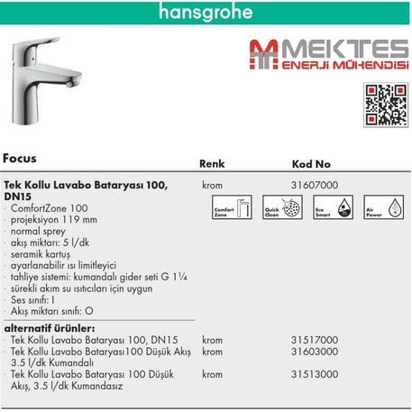HANSGROHE Focus Lavabo Bataryası - 31607000
