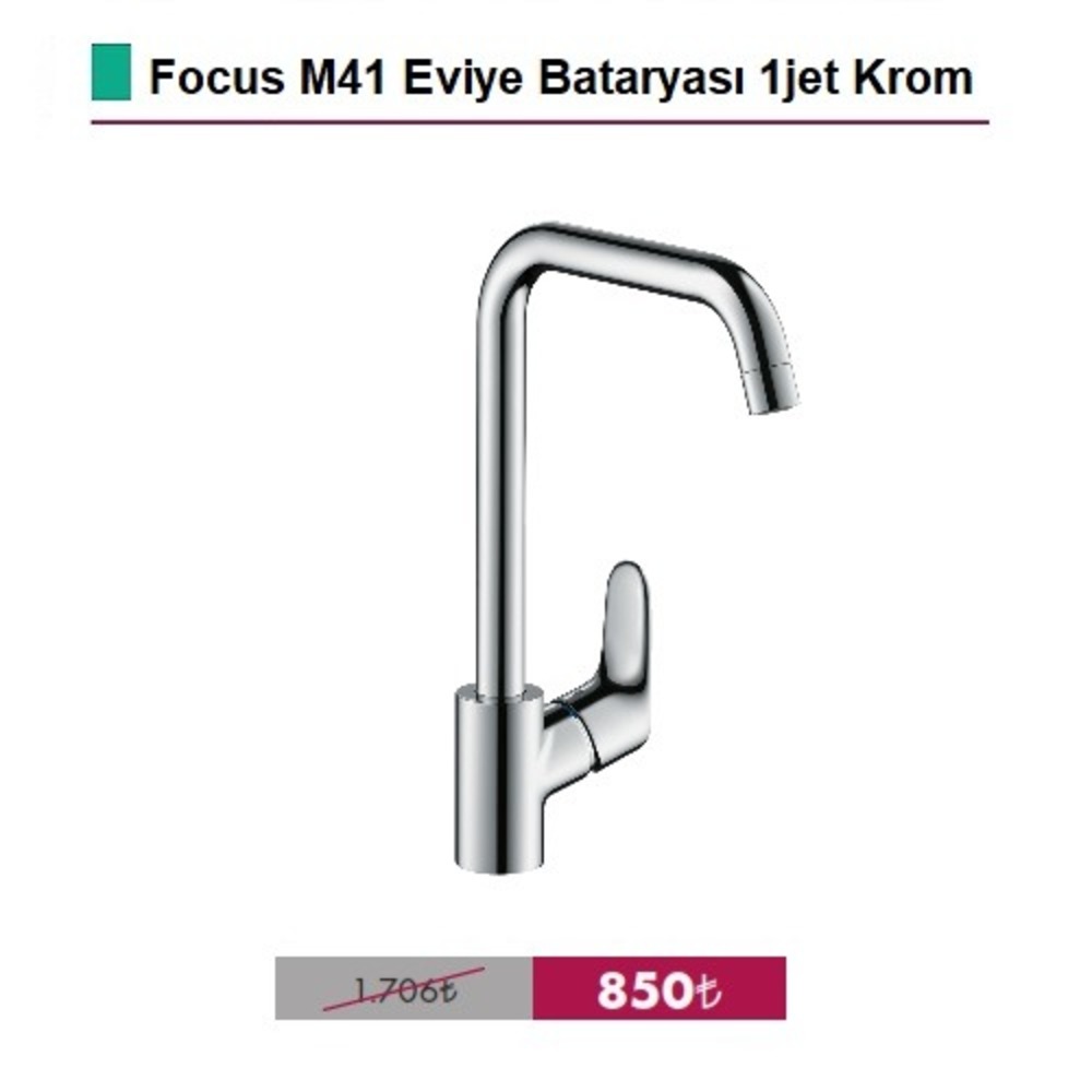 HANSGROHE Focus M41 Eviye Bataryası 1jet Krom - (31820000)