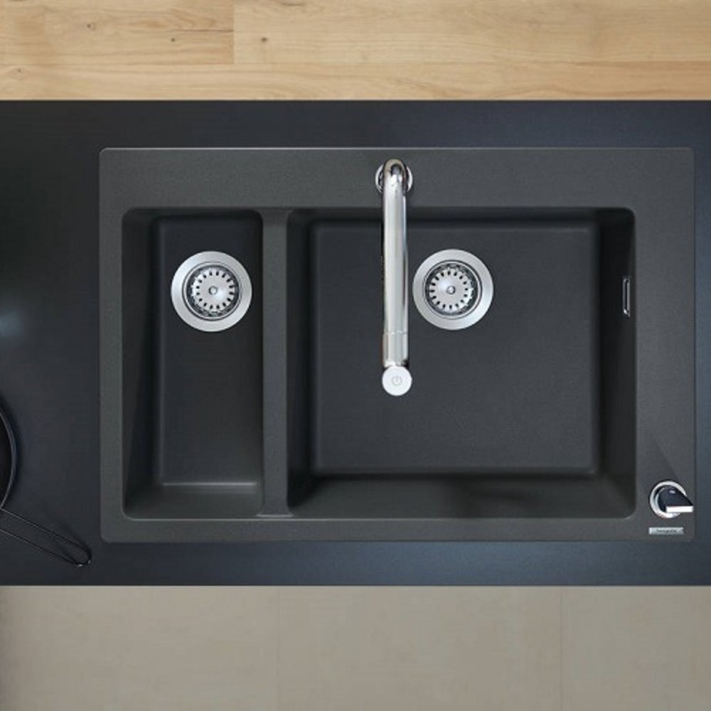HANSGROHE Granit Çift Gözlü Ank. Eviye + Çekilebilir El Duşlu Batarya + Sifon Seti  - (43220000)