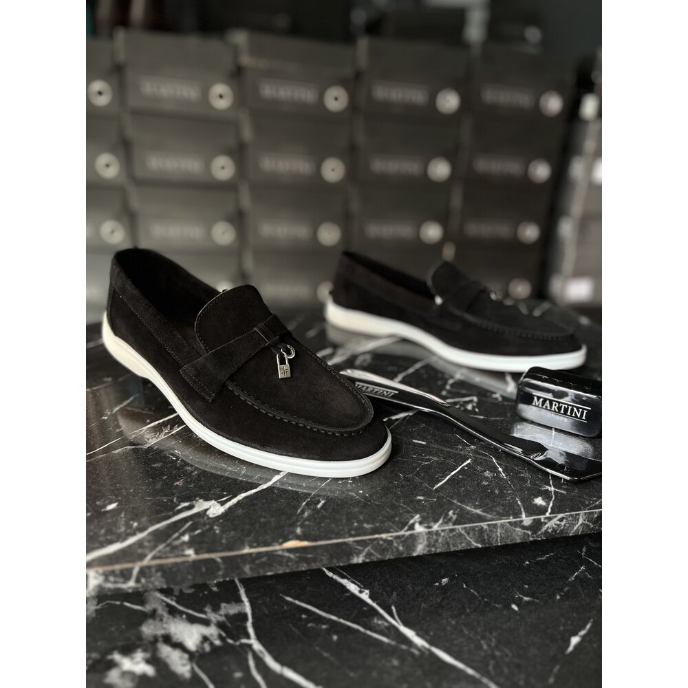Hakiki Süet Deri Loro Piana Siyah Süet | Martini Premium Men Shoes