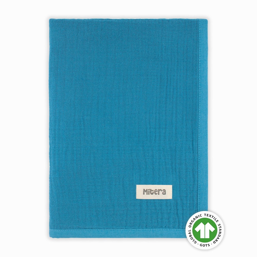 4 Katlı Organik Müslin battaniye - OCEAN BLUE