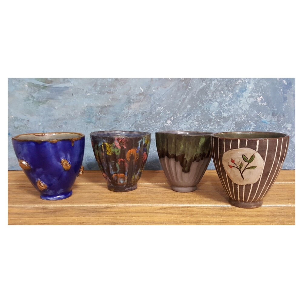 Kulpsuz, Rustik Efektli, Kahve, Pastel Seramik Chawan Bardak