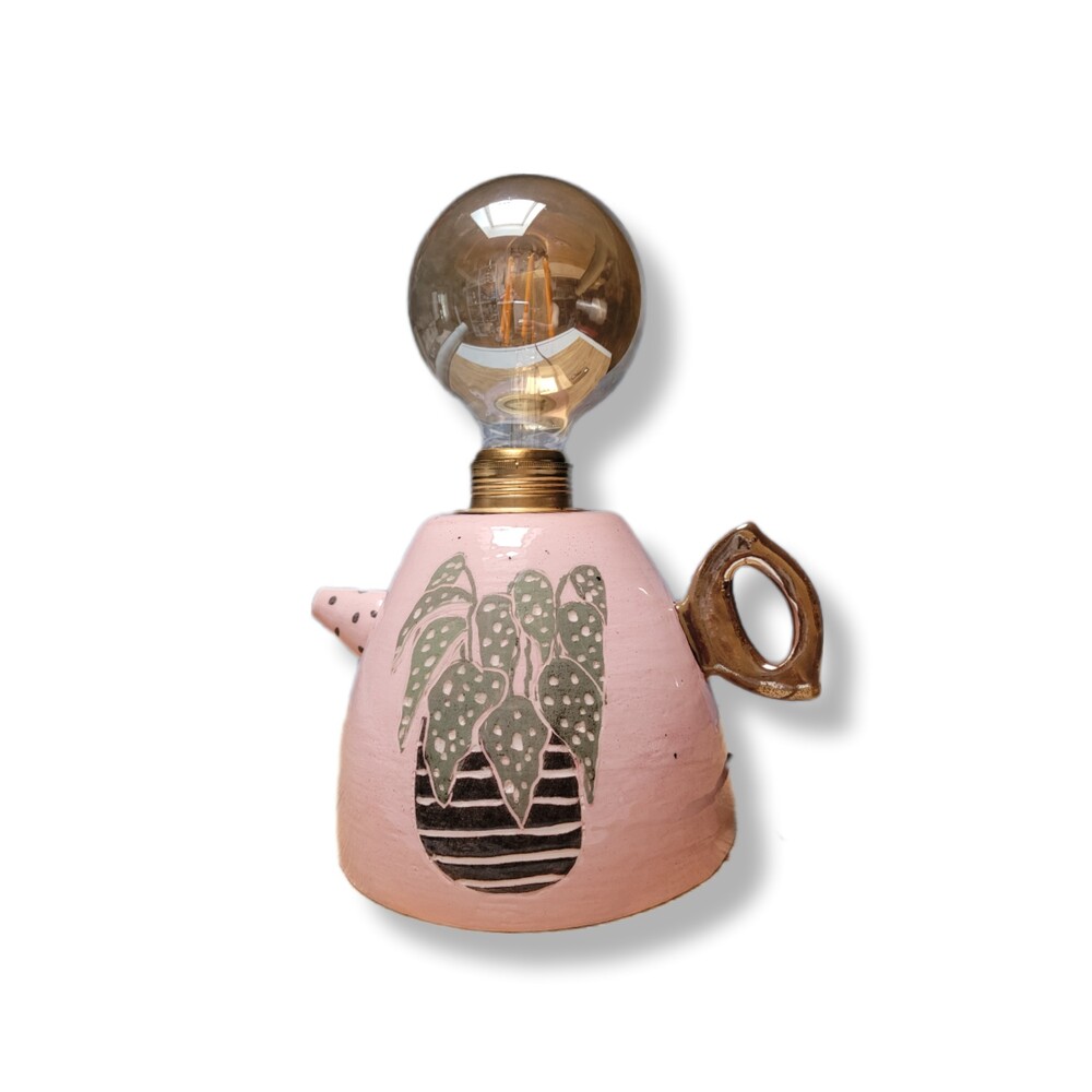 Çaydanlık Formlu, Somon Pembe, Çilli Begonya, Masa Lambası, Bașucu Aydınlatma