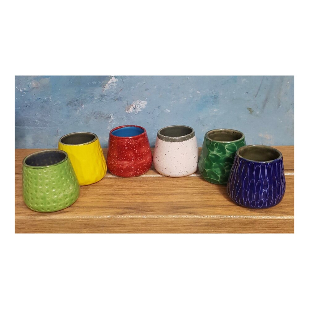 Kulpsuz, Tombul, Seramik Bardak, Kupa, Mug, Canlı Renkler
