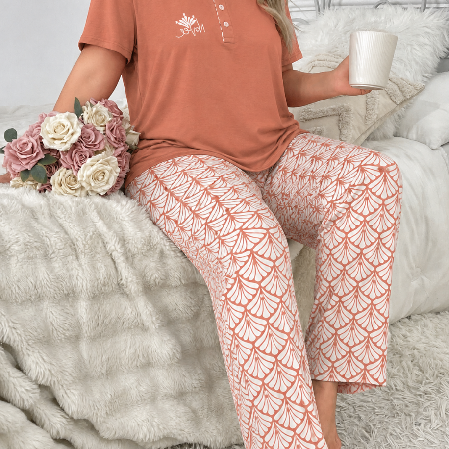 Büyük beden Somon renk pijama takımı