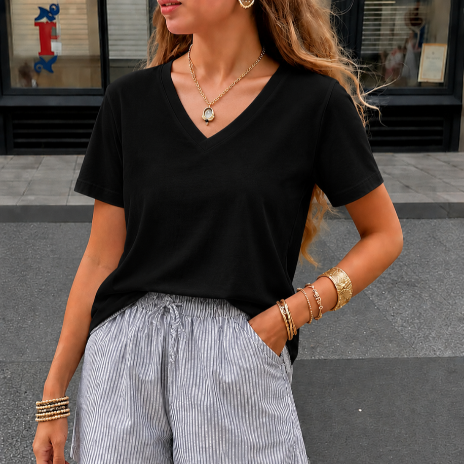 Siyah V YAKA Massimo Dutti t-shirt %100 pamuk