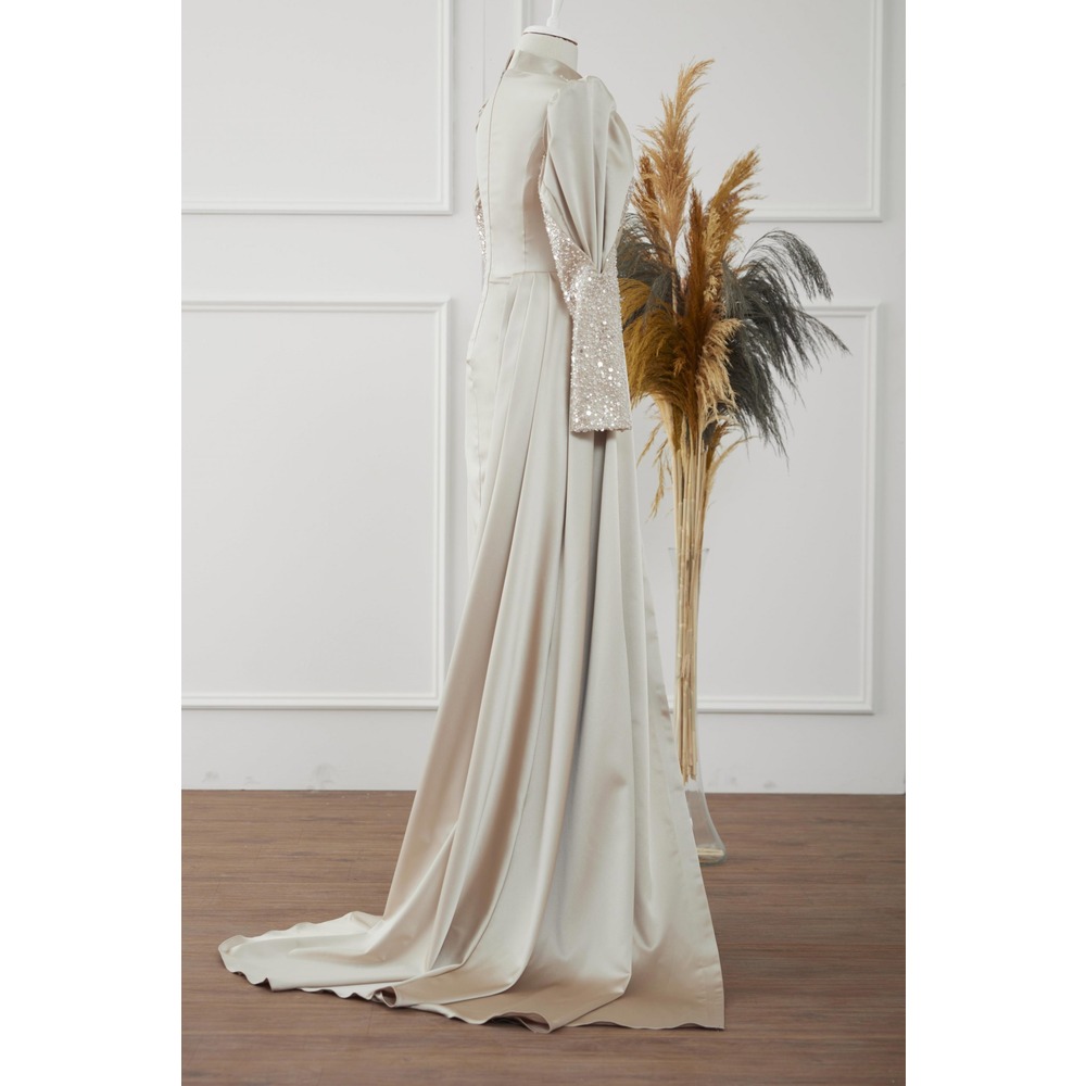 dark brown dresser Mesh Flower Bead Open Abaya and Satin Interior Dress 2-Piece Set main image 0