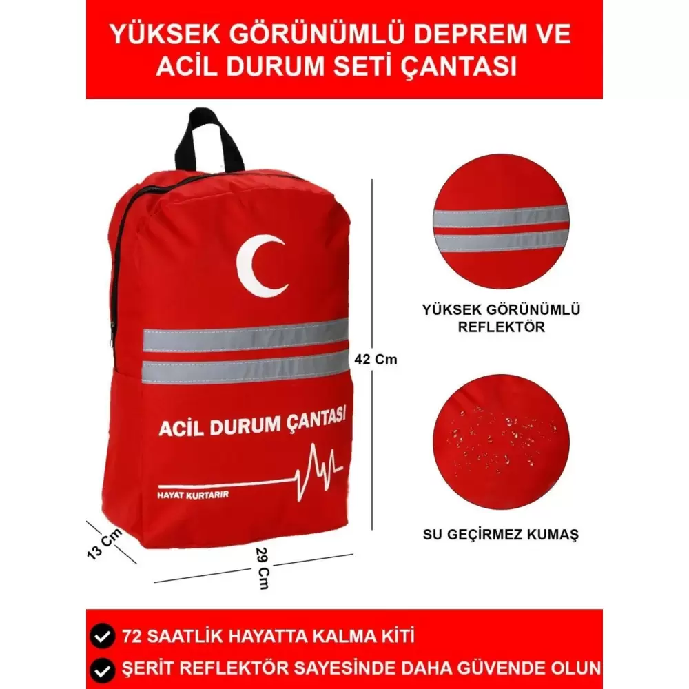 Sırt Deprem Çantası Afet ve Acil Durum İlk Yardım Seti