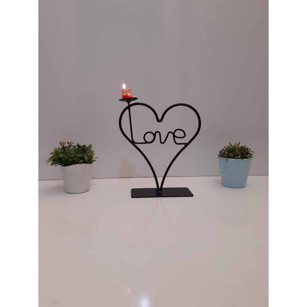 love yazılı kalpli elyapımı metal mumluk biblo 