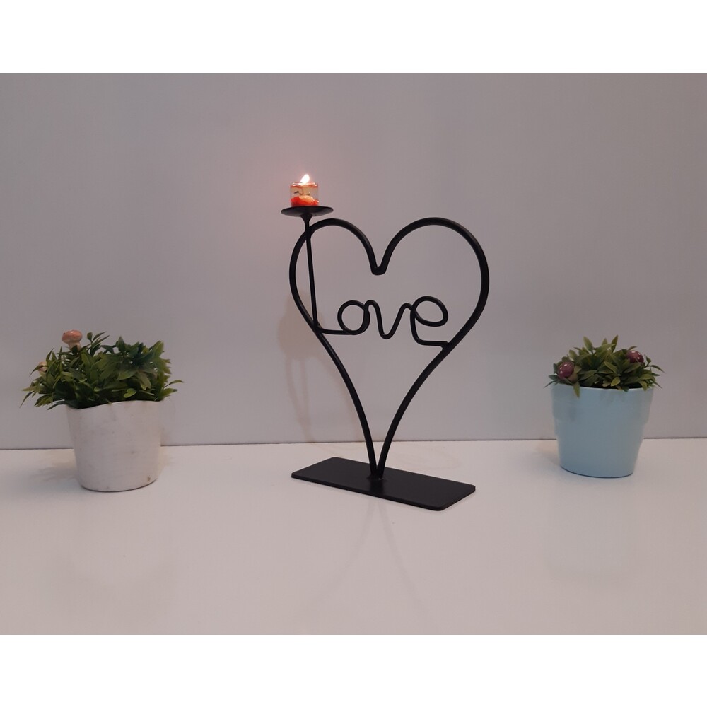 love yazılı kalpli elyapımı metal mumluk biblo 