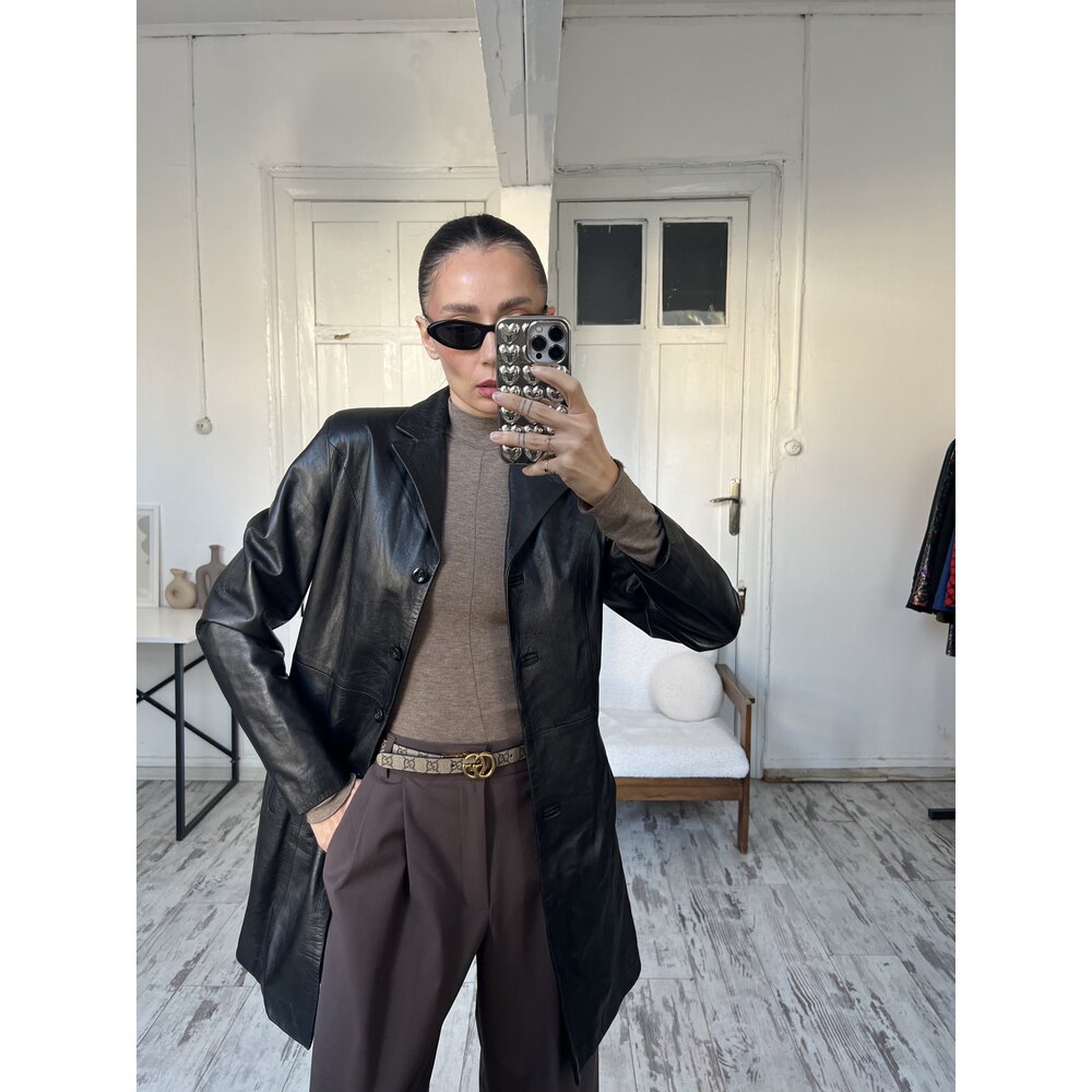 Vera Pelle Made in Italy Ekstra Yumuşak Kuzu Derisi Midi Trenchcoat
