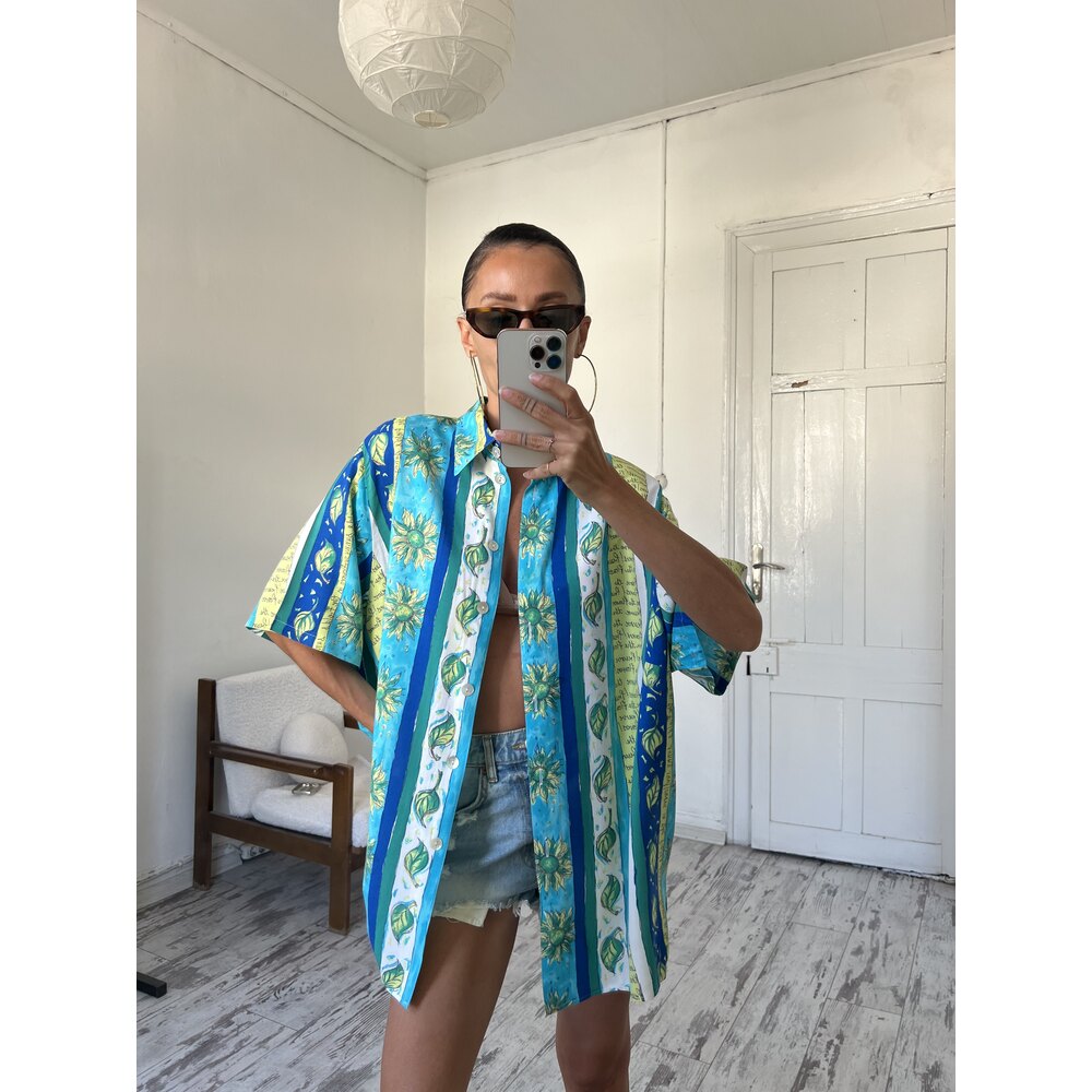 Ay Çiçeği Detalı Alman %100  Viscose Kimono Gömlek