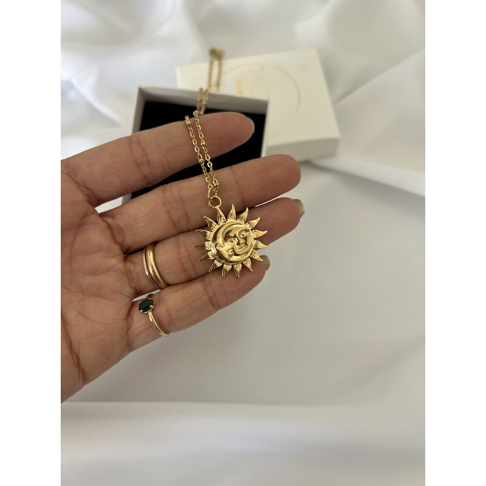 Sun&Moon Özel Üretim Çelik Üzeri 18k Nikelajlı Altın Kaplama Kolye