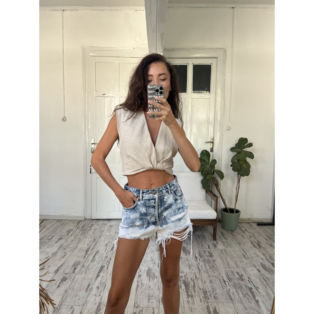 Bleched and Ripped Markalı Denim Şort (Sıfır Ürün)