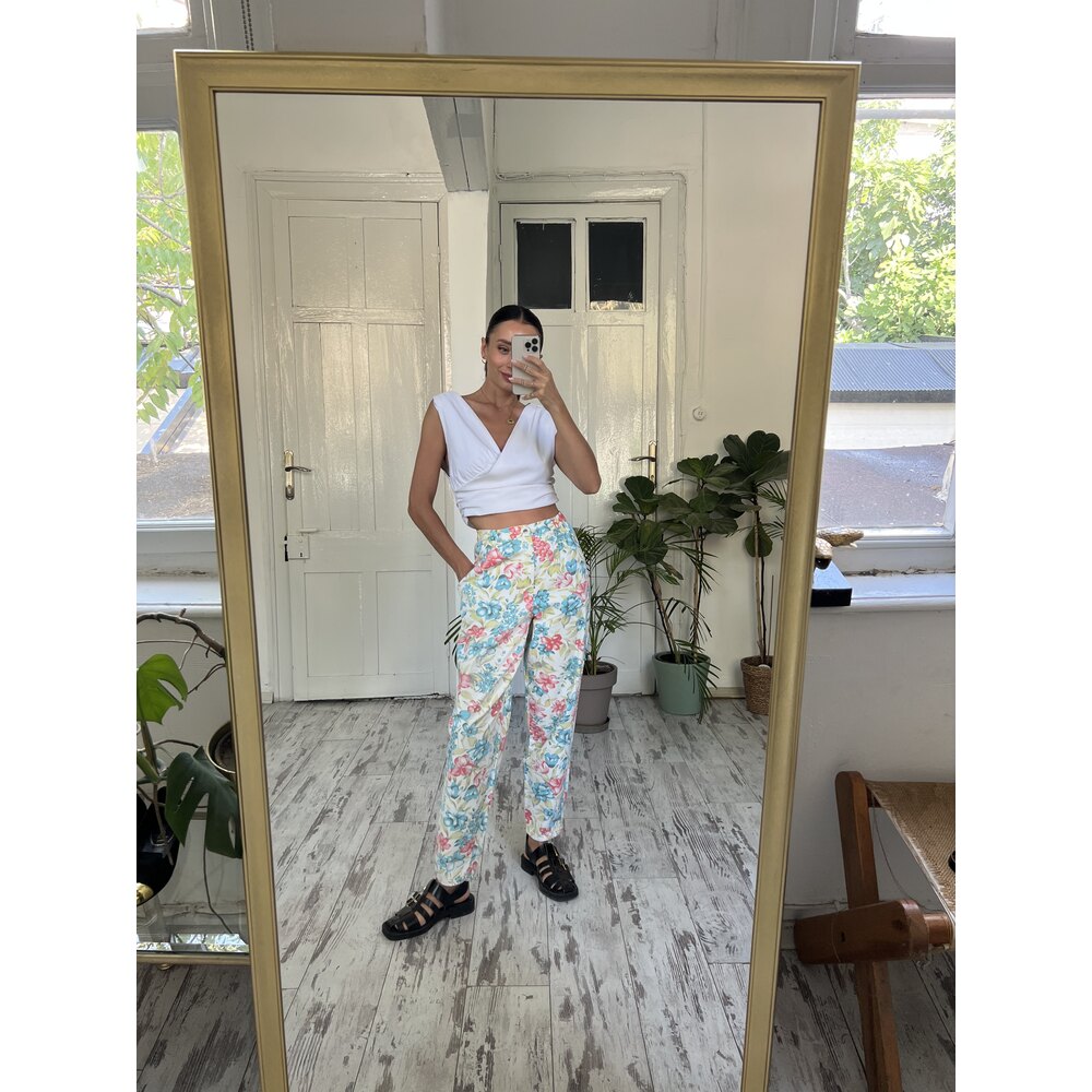 Alman Üretim Floral İnce Denim Harlem Pantolon 