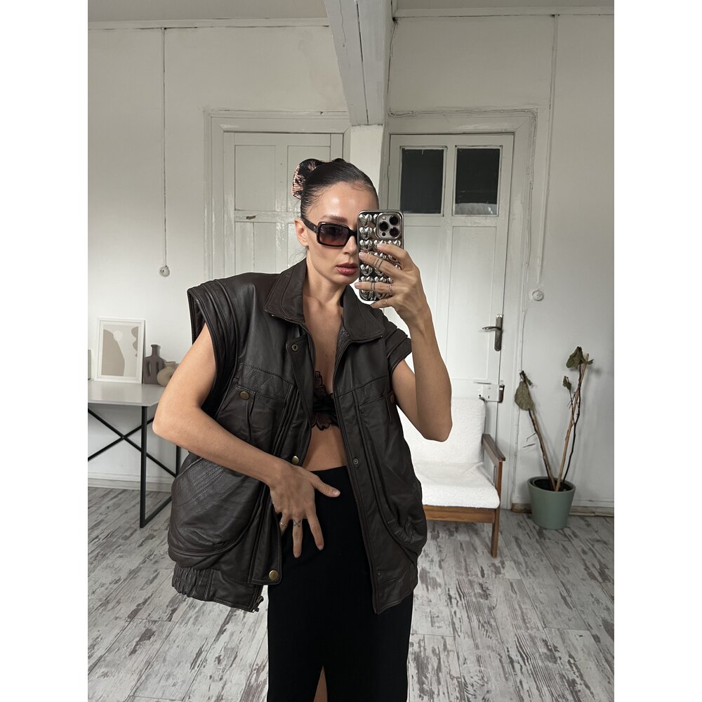%100 Gerçek Deri Yumuşak Dokulu Bomber Tipi Unisex Yelek