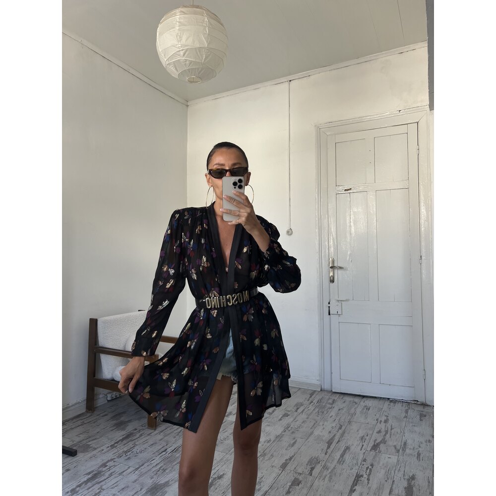 Metalik Lurex İşleme Alman Üretim Maxi Kimono 