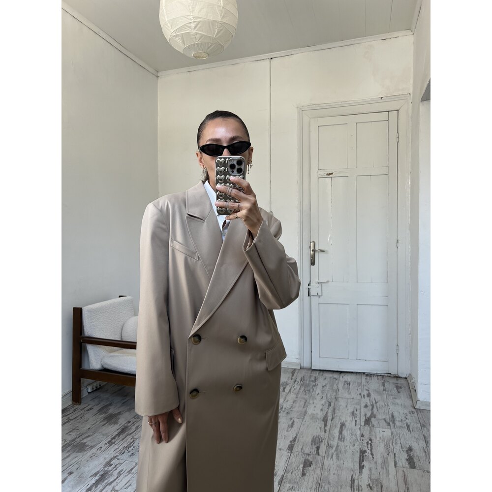 İngiliz Tam Kruvaze Yaka Maxi Boy Ceket
