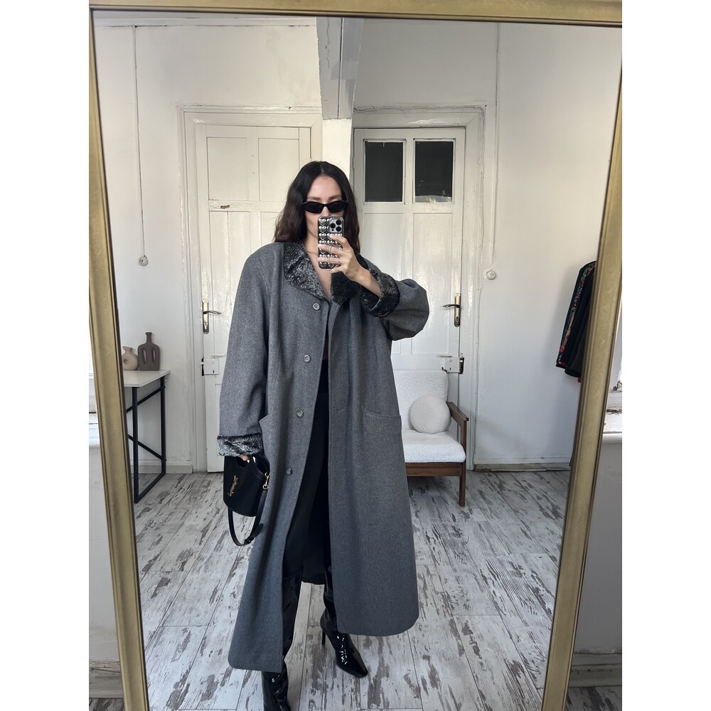 Nesi Germany Cashmere and Wool Sertifikalı %80 Yün %5 Kaşmir Maxi Kaşe Kaban
